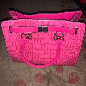 Women’s Pink Faux Crocodile Textured Handbag 12”x 13” x 6”